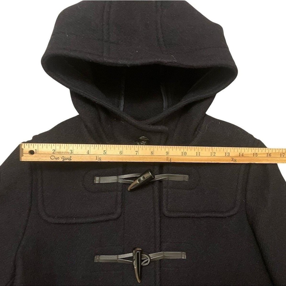 GU Wool Duffle Coat Women L Cropped Black Toggle Lined Hooded Heavyweight Japan - Picture 7 of 10